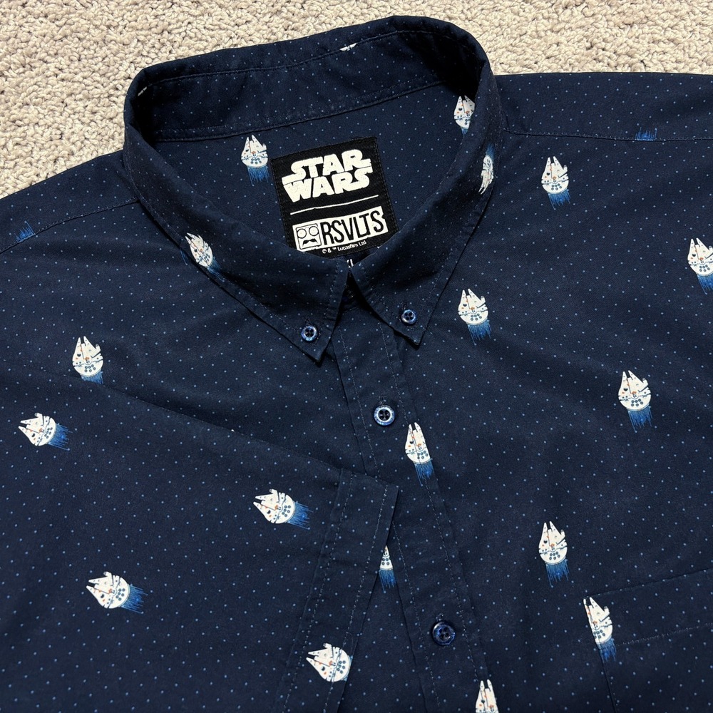 RSVLTS Shirt Star Wars Millennium Falcon Button Down AOP Navy Blue Mens 4XL